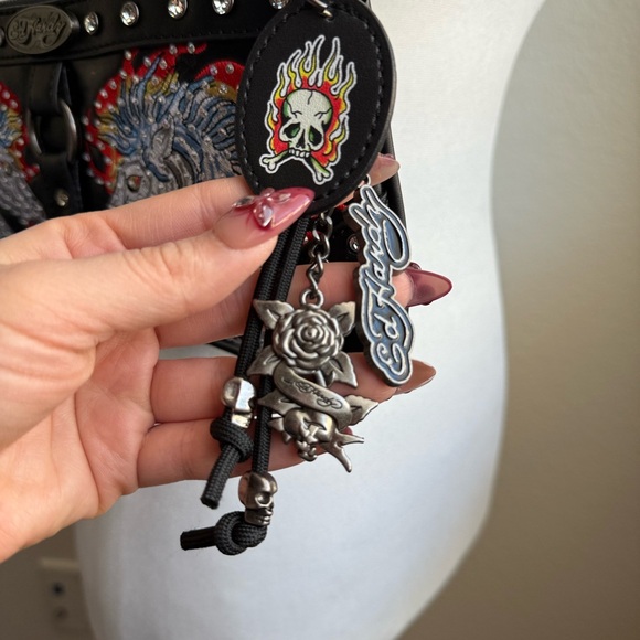 Ed Hardy Black Shoulder Bag with Embroidered Unicorns - Picture 3 of 6